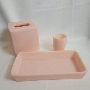 Restoration Hardware Bath Vanity Set Tray Cup Tissue Box Cover Powder Pink